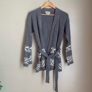 Norton's Point Cardigan Sweater Women's Med Vtg Aztec Belted Wool Blend 50’s 60s